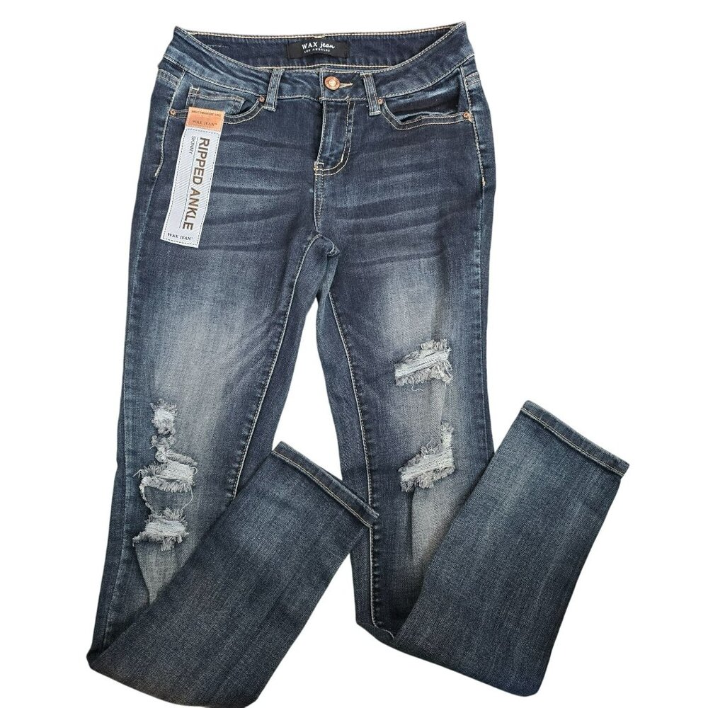 Wax Jean Womens Size 3 Ripped Ankle Skinny Jeans In Dark Wash Denim JJ3890